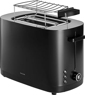 ZWILLING ENFINIGY Toaster with 3 Automatic Programs, 7 Browning Degrees and Shut-Off Function, 2 Slots, Short for 2 Cuts, with Roll Attachment, Black