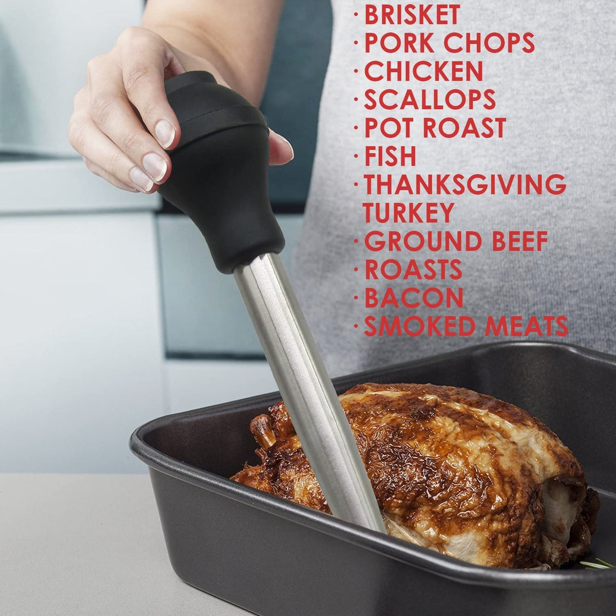KAYCROWN Turkey Baster Set with Injectors and Poultry Forks, Silicone & Stainless Steel