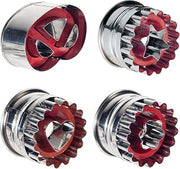 Westmark Linzer 350022E6 Cookie Cutter Set for Linzer Biscuits, 4 Pieces, 4 Different Designs, with Ejector, Stainless Steel/Plastic, Linzer, Silver/Red