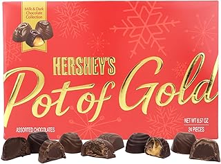 HERSHEY'S Christmas Pot of Gold Assorted Milk and Dark Chocolate Truffles Box, Candy Gift Set, 24 Total Pieces, 8.57 Ounces