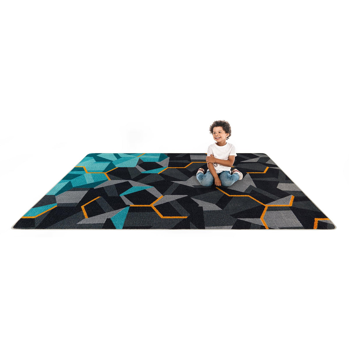 Kid Essentials Stealth Teal 3'10" x 5'4" Area Rug by Joy Carpets – 3'10" x 5'4" (Rectangular), Nylon, Teal, Model 2134B-01