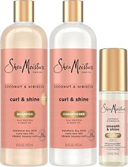 Shea Moisture SheaMoisture Coconut & Hibiscus Curl & Shine Shampoo & Conditioner, Family Sizes + Smooth & Shine Oil for Bouncy Curls, Shiny Hair, Frizz Control