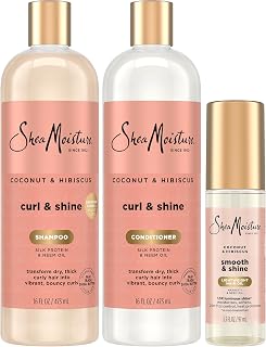 Shea Moisture SheaMoisture Coconut & Hibiscus Curl & Shine Shampoo & Conditioner, Family Sizes + Smooth & Shine Oil for Bouncy Curls, Shiny Hair, Frizz Control
