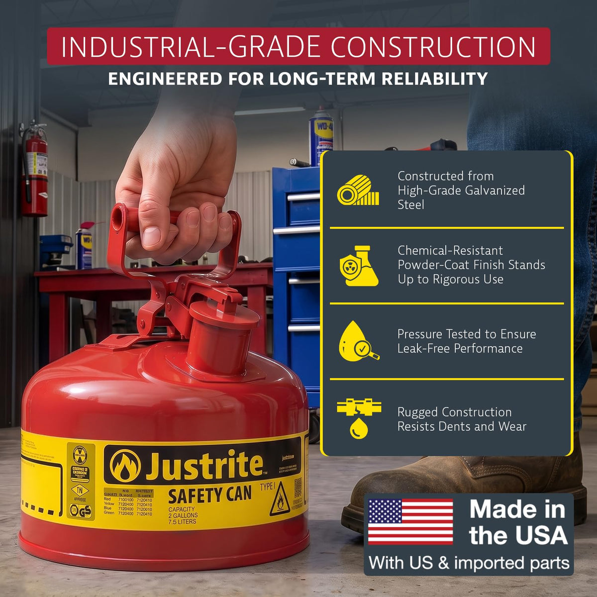 Justrite Red / 2 Gallon / Type I Cans