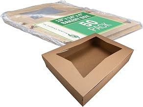 SOUTHERN CHAMPION TRAY 23133K Kraft Paperboard Lock Corner Window Bakery Box, 19" Length x 14" Width x 4" Height, Natural (Case of 50)
