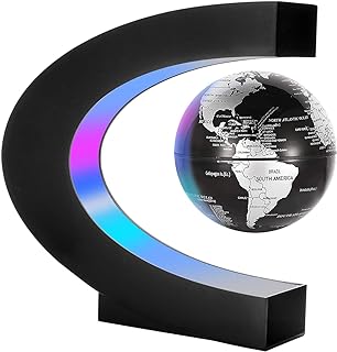 Gresus Magnetic Levitation Floating World Map Globe, C Shape Base with LED Lights, Great Fathers Students Teacher Business Boyfriend Birthday Gift for Desk Decoration （Black) (Globe doesn't light up)