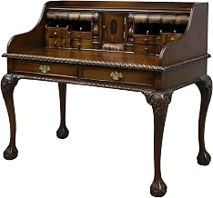 Solid Wood Secretary Desk with Storage, Writing Desk for Home Office and Small Desk with Drawers, Brown