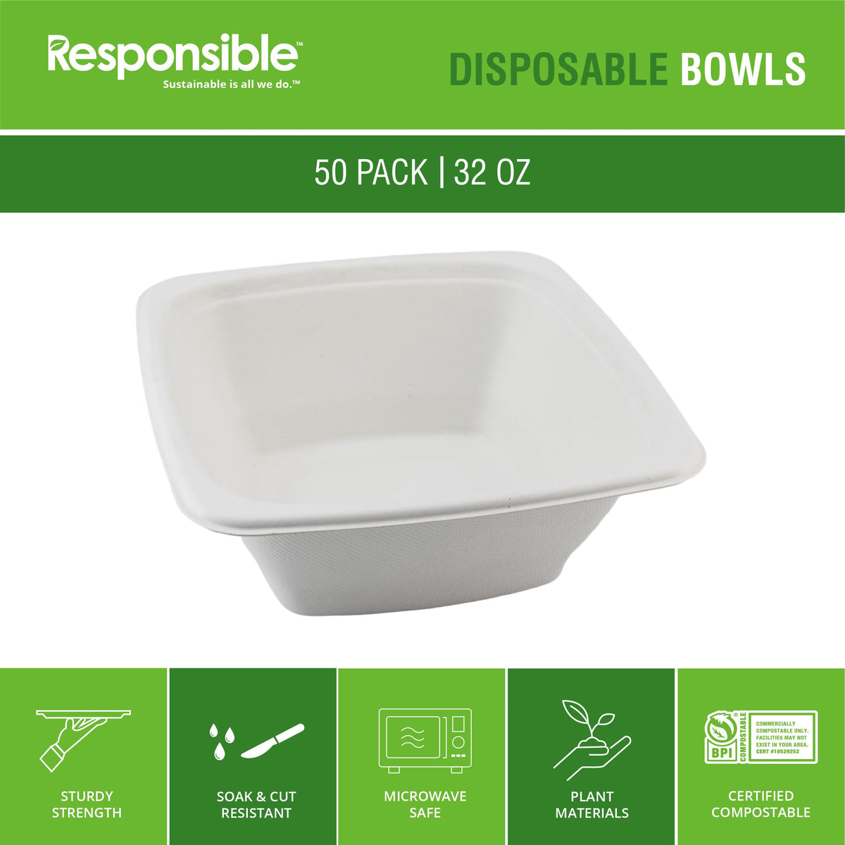 Responsible Products 32 oz (50 Count) / Classic White / Casual Bowls