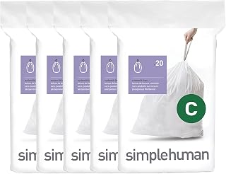 simplehuman Code C 100 Count Custom Fit Liners, Drawstring Kitchen Trash Bags, Single Mess-Free Dispense, Extra Thick and Double Seamed, 50% PCR Plastic, 10-12 Liter, 2.6-3.2 Gallon, White