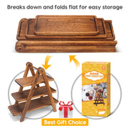 Manspdier Wood 3 Tier Serving Tray, Collapsible Ladder Stand, Brown