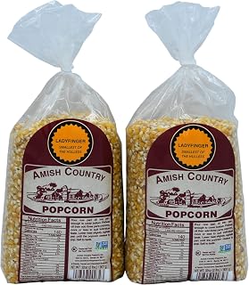 Amish Country Popcorn 2-2 Lb Bags - Ladyfinger Kernels | Old Fashioned, Non-GMO and Gluten Free
