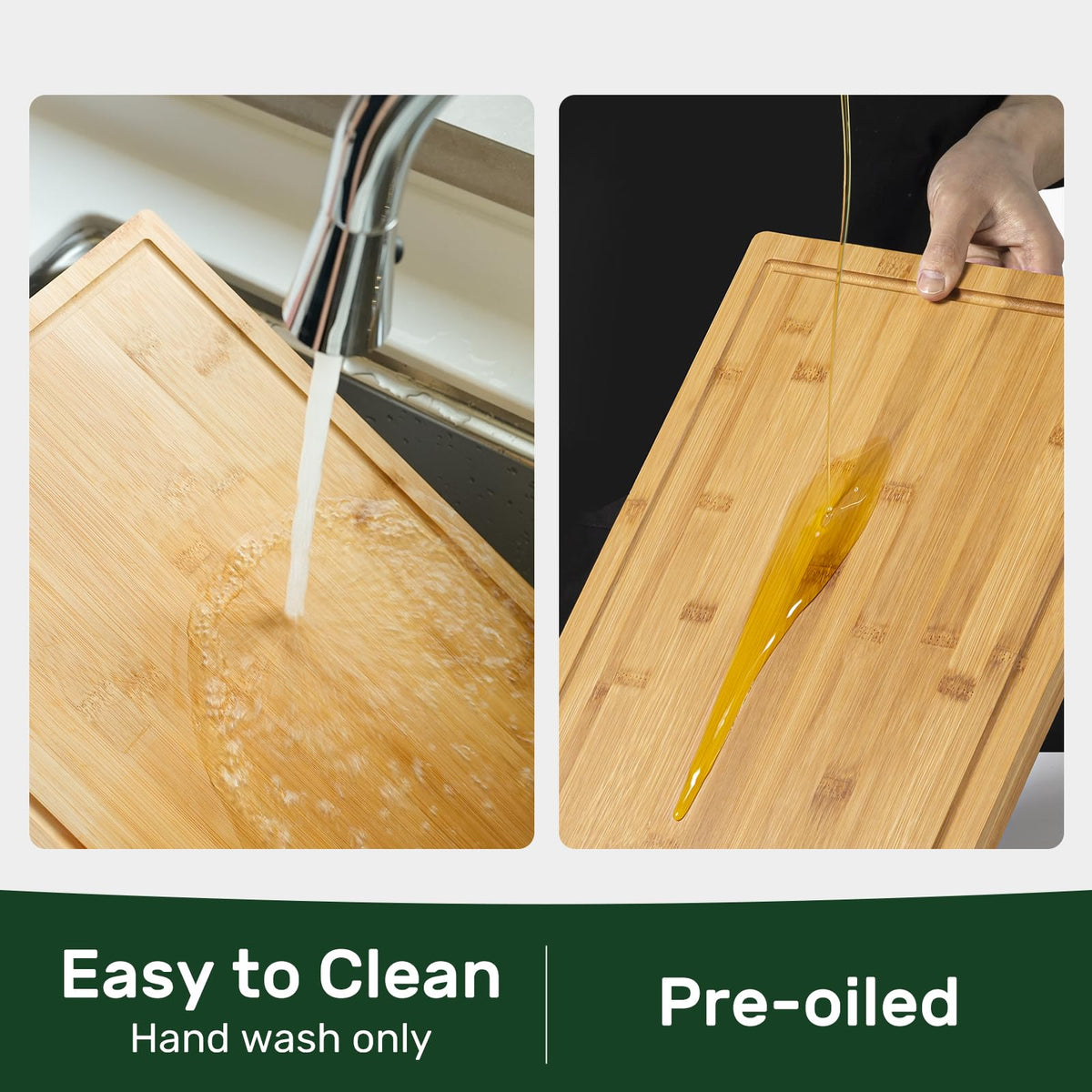 Kikcoin Bamboo Cutting Board, Extra Large 24 x 18 Inch, Natural