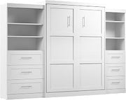 Bestar Queen Murphy Bed and 2 Shelving Units with Drawers, White, Pur, 126W