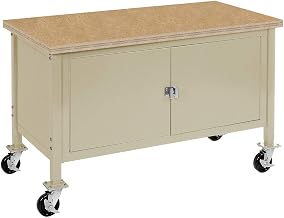 Global Industrial Mobile Workbench with Security Cabinet, Shop Safety Edge, 60" W x 30" D, Tan
