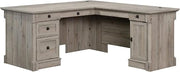 Sauder Palladia L Shaped Desk with Drawers, Office Desk with File Cabinet Storage, Cable Management, Keyboard Tray, in Split Oak finish