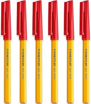 STAEDTLER Fine 0.3mm 430 F Stick Ballpoint Pens Writing Pen Smooth - Red Ink - Pack Of 6