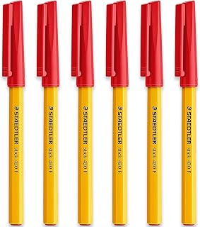 STAEDTLER Fine 0.3mm 430 F Stick Ballpoint Pens Writing Pen Smooth - Red Ink - Pack Of 6