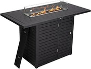 LeisureMod 68" Wide Rectangular Outdoor Fire Pit Bar Table in Powder-Coated Aluminum with Lid Glass Guard and Tank Holder Slats Design for Patio, Garden, Deck, and Backyard Use Chelsea Collection