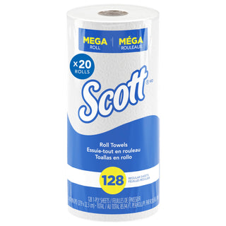 Scott Professional Kitchen Paper Towels, Bulk (41482), Fast-Drying Absorbency Pockets, White, Perforated (128 Sheets/Roll, 20