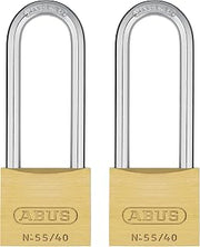 ABUS 55/40HB63 Solid Brass Padlock with 2 Keys for School, Gym | 1 1/2in (40mm) Wide, Long Shackle (2 Pack Keyed Alike)
