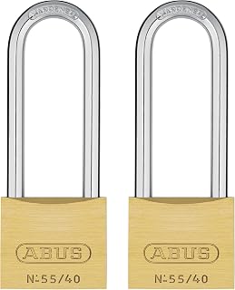 ABUS 55/40HB63 Solid Brass Padlock with 2 Keys for School, Gym | 1 1/2in (40mm) Wide, Long Shackle (2 Pack Keyed Alike)