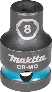 Makita E-16047 Impact Black Impact Socket 1/2" SW8 Short, Chrome-Molybdenum, 38 mm Long, Pack of 1
