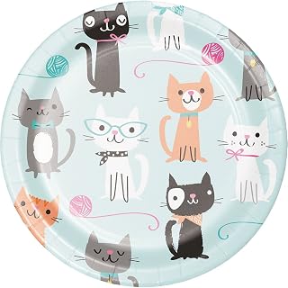 Creative Converting Cat Paper Dessert Plates, Purr-Fect Party, 7 in, 96 ct
