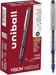 Uni-Ball Vision Exact Stick Fine Point Roller Ball Pens, 12 Blue Ink Pens (60634)