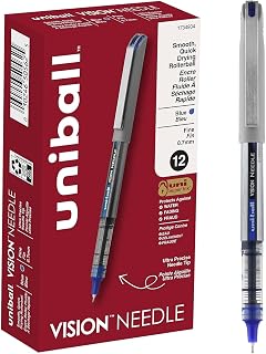 Uni-Ball Vision Exact Stick Fine Point Roller Ball Pens, 12 Blue Ink Pens (60634)