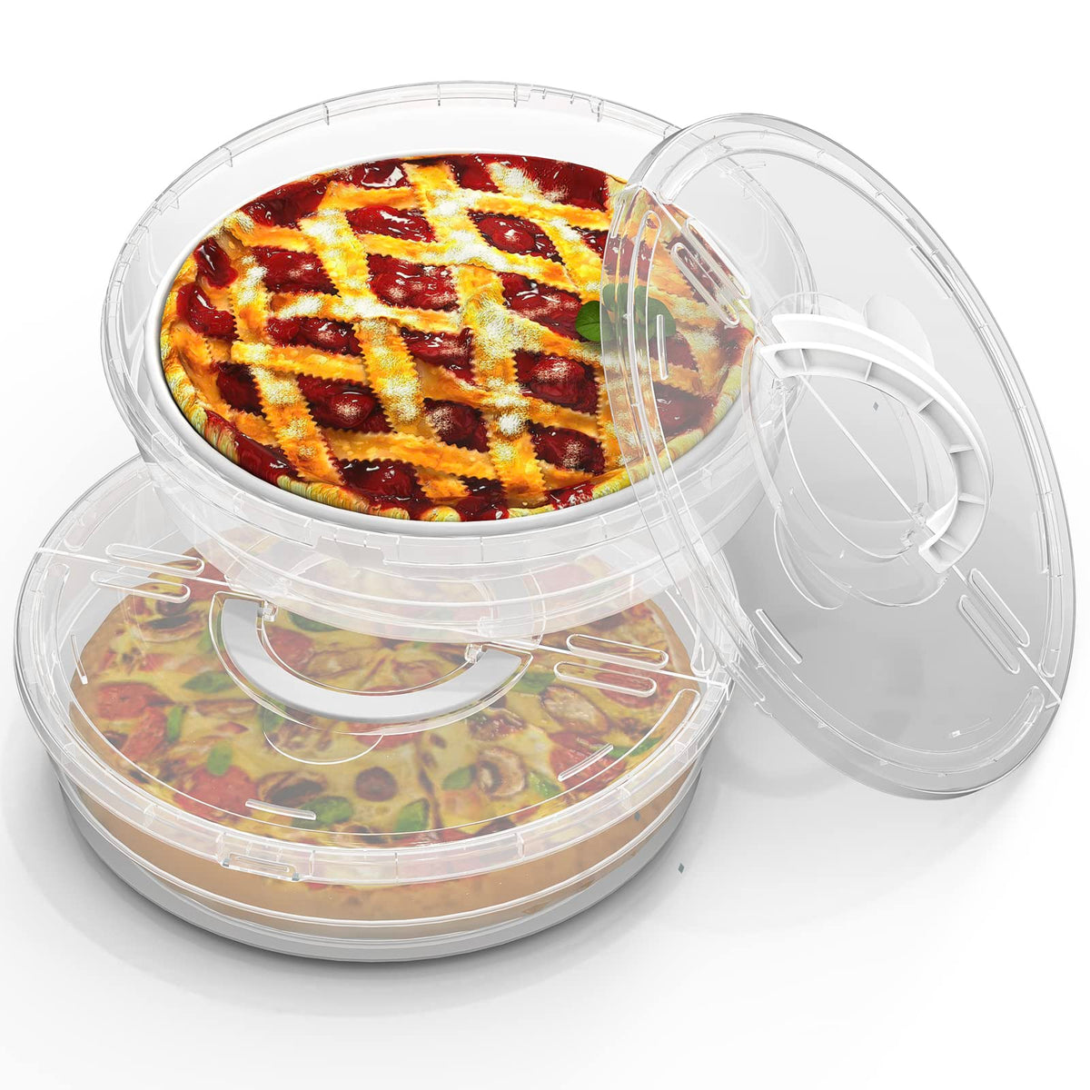 SwinDuck Pizza Storage Container, 12 Inch Round with Divider and Handles, Clear 2 Pack