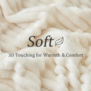 Bedelite Fleece Throw Blanket, Ribbed Texture, Cream Throw 50x60