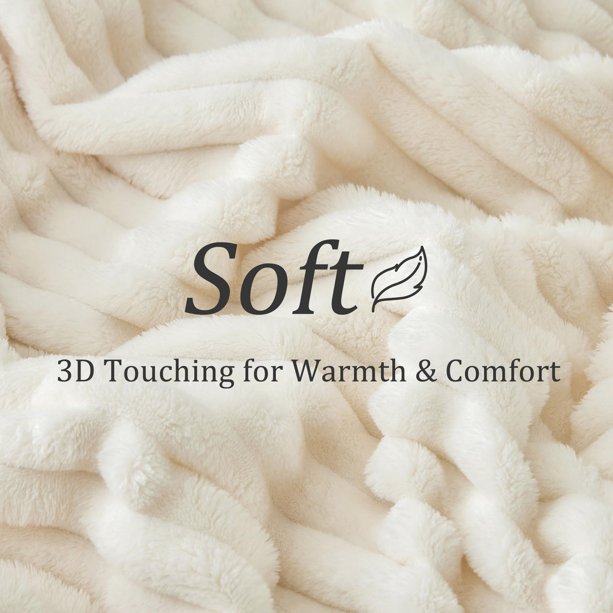 Bedelite Fleece Throw Blanket, Ribbed Texture, Cream Throw 50x60
