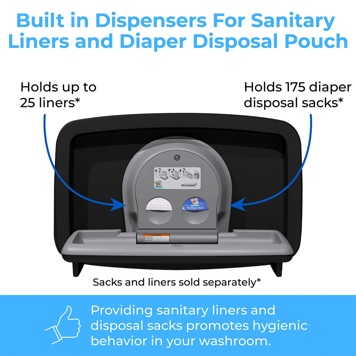 Baby Changing Station Horizontal Recessed-Mounted by Koala Kare – Matte Black, Model KB310-SSRE-MBLK