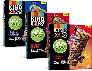 KIND Kids Granola Bars Variety Pack, Gluten Free, Low Sodium, Peanut and Tree Nut Free Snacks, Chocolate Chip, Blueberry Muffin, 5g Protein, 15 Count