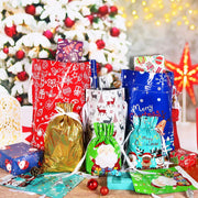 HRX Package Christmas Drawstring Gift Bags, 30 Count in 4 Sizes, Assorted Foil Designs
