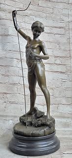 Original Art Taylor Nudes Boy Holding Fish Bronze Statue Sculpture Marble Base Figure Decorative Deal By Think Bronze