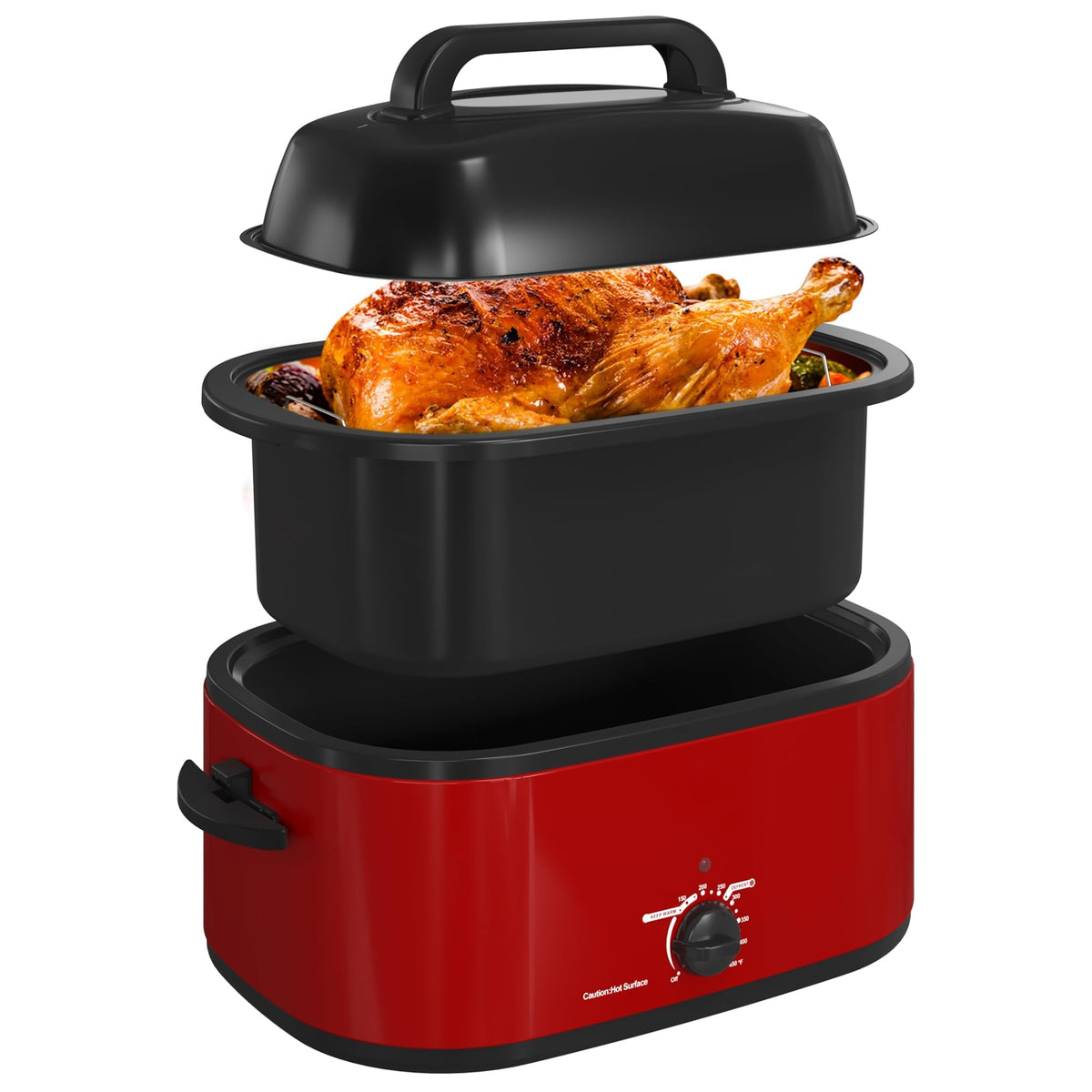 RoyalCraft Electric Roaster Oven, 26 Quart Capacity, Red