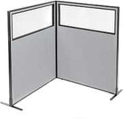 Global Industrial 48-1/4"W x 60" H Freestanding 2-Panel Corner Room Divider with Partial Window, Gray