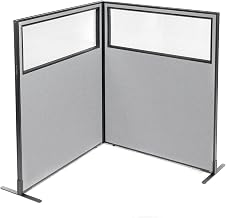 Global Industrial 48-1/4"W x 60" H Freestanding 2-Panel Corner Room Divider with Partial Window, Gray