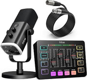 FIFINE Gaming Equipment Bundle, Dynamic XLR/USB Gaming Microphone Set with Streaming Audio Mixer for Podcast Recording Video Vocal, RGB Gamer Set with Volume Fader/XLR Interface for PC-AmpliGame KS5