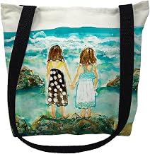 Betsydrake TY086S 13 x 13 in. Twins on Rocks Tote Bag - Small Black