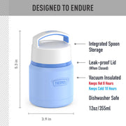 ICON Stainless Steel Food Jar with Spoon by THERMOS – 12 Ounce, 12.0 fluid_ounces, Stainless Steel, Light Blue, Model IS3116LB4