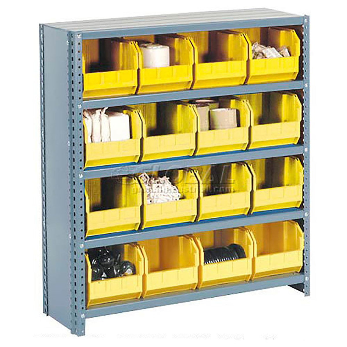 Closed Bin Shelving w/11 Shelves & 60 Yellow Bins by Global Industrial – 12"L x 36"W x 73"H, Alloy Steel, Model 603267YL