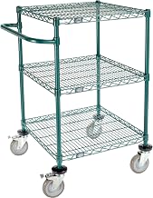 Nexel 3 Shelf Cart, Poly-Green, 24" L x 24" W x 40" H, Polyurethane Brake Casters