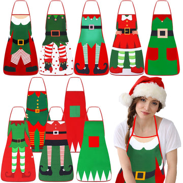 Toulite Christmas Elf Apron, Polyester, Green and Red, 10 Pack