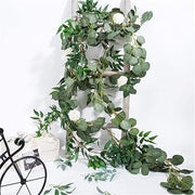 Christmas Wreath 6.5- Foot Artificial Eucalyptus Garland and 6- Foot Willow Vine Branches Leaf Garland String Door Green Garland Indoor and Outdoor Hanging Decoration Wreath