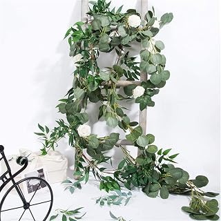 Christmas Wreath 6.5- Foot Artificial Eucalyptus Garland and 6- Foot Willow Vine Branches Leaf Garland String Door Green Garland Indoor and Outdoor Hanging Decoration Wreath