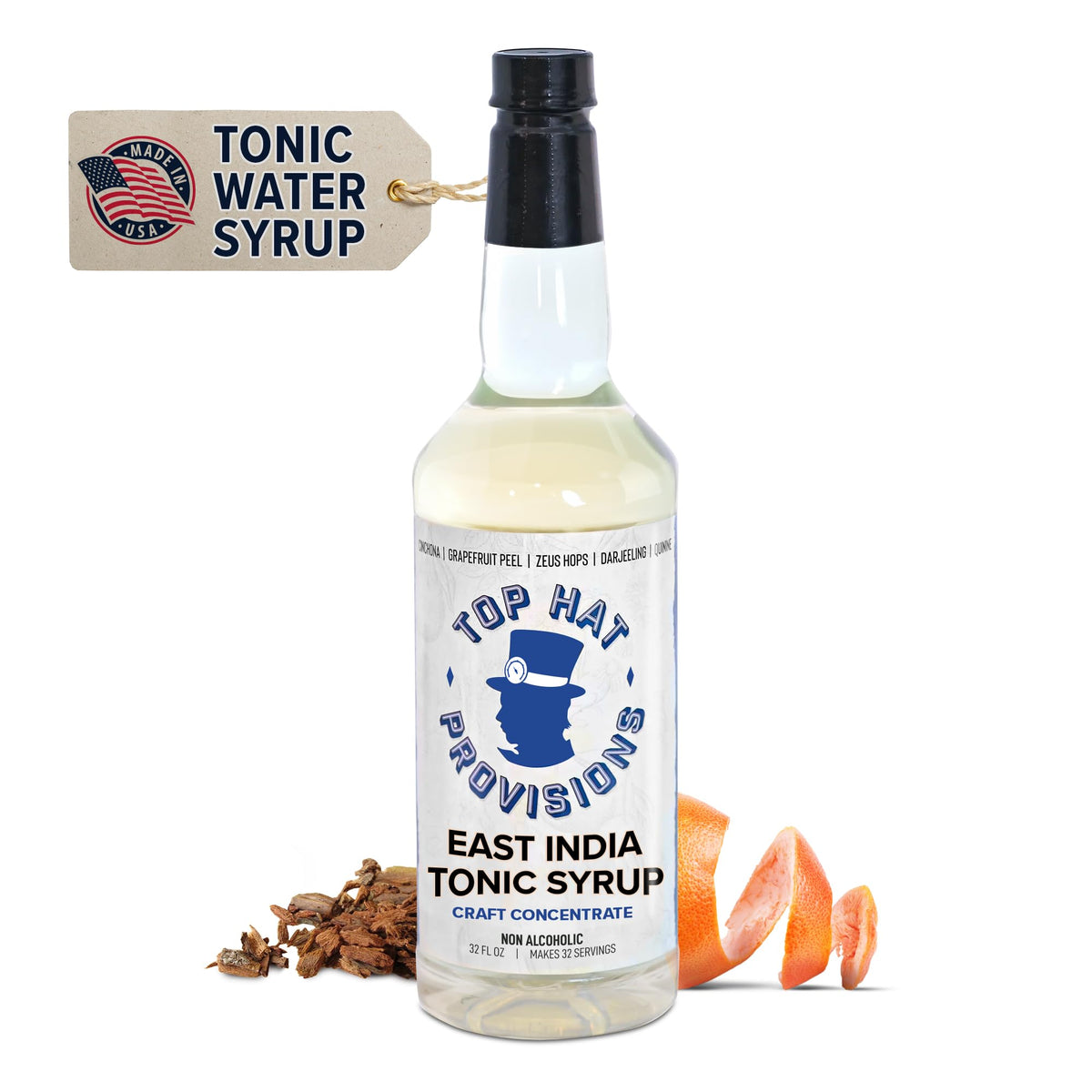 Top Hat East India Craft Concentrated Quinine Tonic Drink Syrup - 5x Natural Quinine Wellness Tonic Water Concentrate - Just Add Club Soda - 32oz bottle by Top Hat Provisions – 32