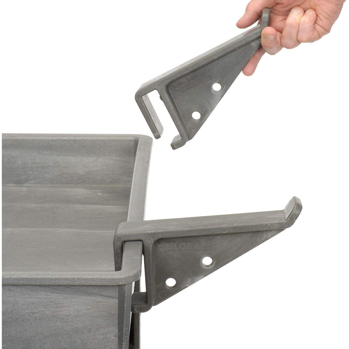 Plastic 2 Shelf Service Cart with Ladder Holder and Utility Hooks by Global Industrial – 38"L x 23.5"W x 32.5"H, Plastic, Gray, Model 800371