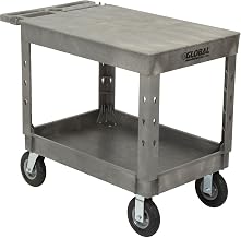 Global Industrial Plastic 2 Flat Shelf Industrial Strength Service & Utility Cart, 44â€ x 25-1/2â€, 8" Pneumatic Wheels